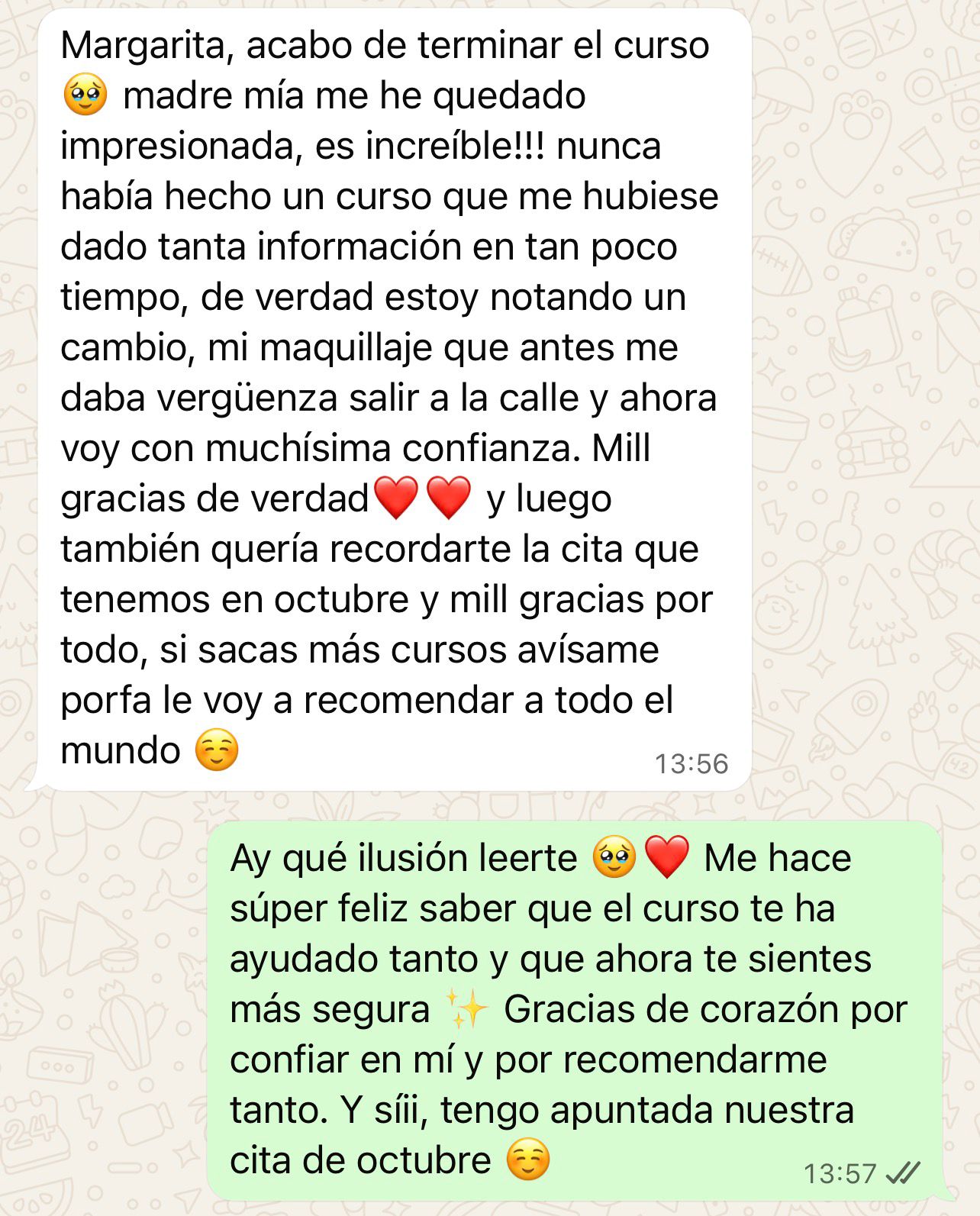 Reseña real de Alumna del curso sobre el curso de maquillaje de Margarita